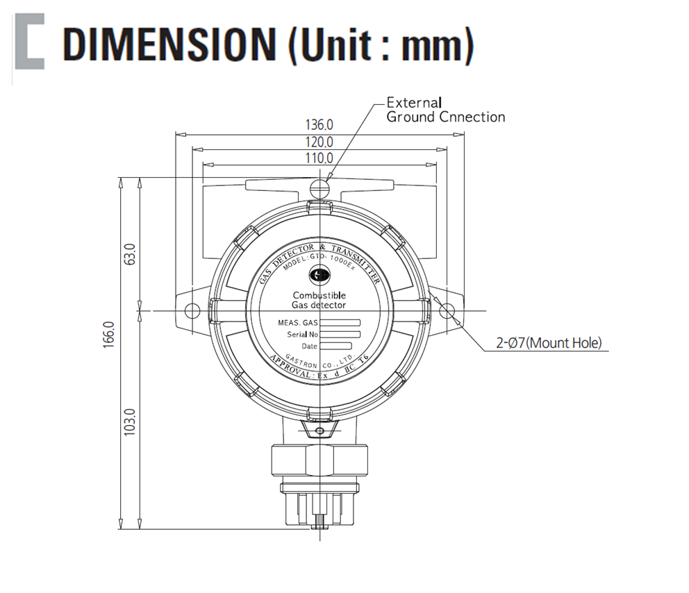 전송출력 확산식 가연성 가스감지기 Dimension