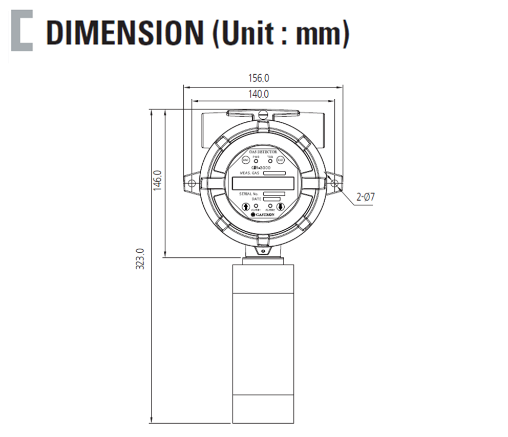Explosion Proof Type Diffusion Infrared Gas Detector Dimension