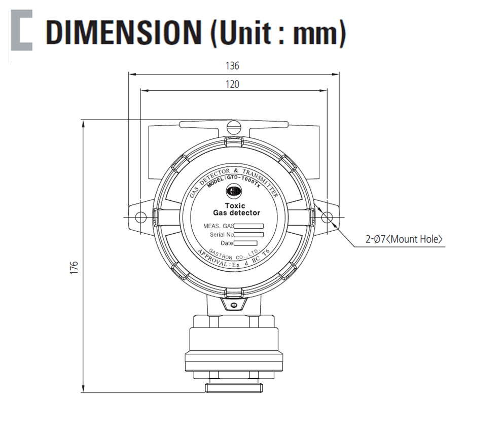 Transmitter Diffusion Oxygen & Toxic Gas Detector Dimension